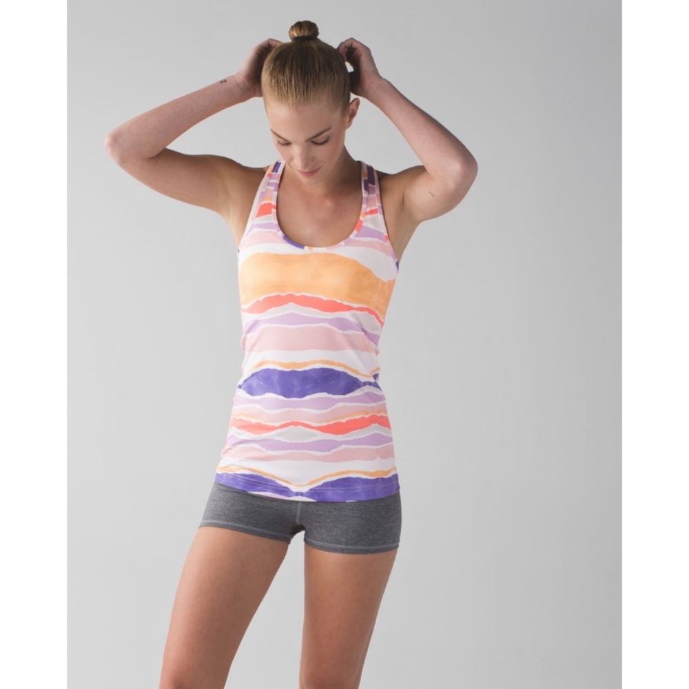 Lululemon CRB Cool Racerback Beacher Stripe White Iris Flower Tank Size 8